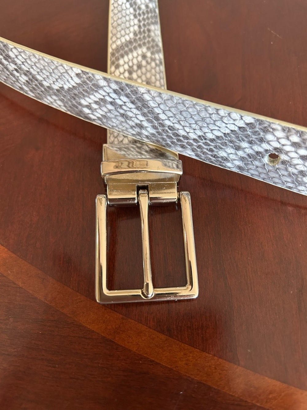 Calvin Klein Leather White Snake-Print Women's Belt with Gold Buckle
